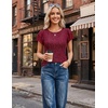 image:imageHomain Womens Summer Sequin Tops Sparkly Cocktail Wedding Guest Party Shirt Pull On Crew Neck Ruffle Sleeve BlousesBurgundy