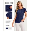 image:imageHomain Womens Summer Sequin Tops Sparkly Cocktail Wedding Guest Party Shirt Pull On Crew Neck Ruffle Sleeve BlousesNavy