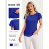 image:imageHomain Womens Summer Sequin Tops Sparkly Cocktail Wedding Guest Party Shirt Pull On Crew Neck Ruffle Sleeve BlousesRoyalblue