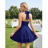 image:imageHomRain Sparkly Halter Cocktail Dresses Sequin A Line Short Party Dress for Homecoming with Layered Ruffle HemRoyalblue