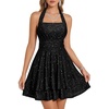 image:imageHomRain Sparkly Halter Cocktail Dresses Sequin A Line Short Party Dress for Homecoming with Layered Ruffle HemBlack