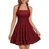 image:imageHomRain Sparkly Halter Cocktail Dresses Sequin A Line Short Party Dress for Homecoming with Layered Ruffle HemBurgundy
