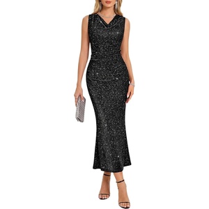 image:imageHomRain Sparkly Cowl Neck Cocktail Dresses for Women Evening Party Sleeveless Summer Formal Wedding Guest DressBlack