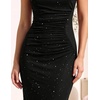image:imageHomRain Bodycon Ruched Summer Wedding Guest Dresses for Women Sleeveless Midi Sparkly Mesh Dress Sexy Tight Cocktail DressBlack