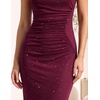 image:imageHomRain Bodycon Ruched Summer Wedding Guest Dresses for Women Sleeveless Midi Sparkly Mesh Dress Sexy Tight Cocktail DressBurgundy