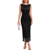 image:imageHomRain Bodycon Ruched Summer Wedding Guest Dresses for Women Sleeveless Midi Sparkly Mesh Dress Sexy Tight Cocktail DressBlack