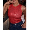 image:imageHomRain Sequin Tanks Tops for Women Summer Slim Fit Sexy Disco Top Sleeveless Crewneck Sparkly Club Outfits BlouseRed