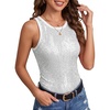 image:imageHomRain Sequin Tanks Tops for Women Summer Slim Fit Sexy Disco Top Sleeveless Crewneck Sparkly Club Outfits BlouseWhite