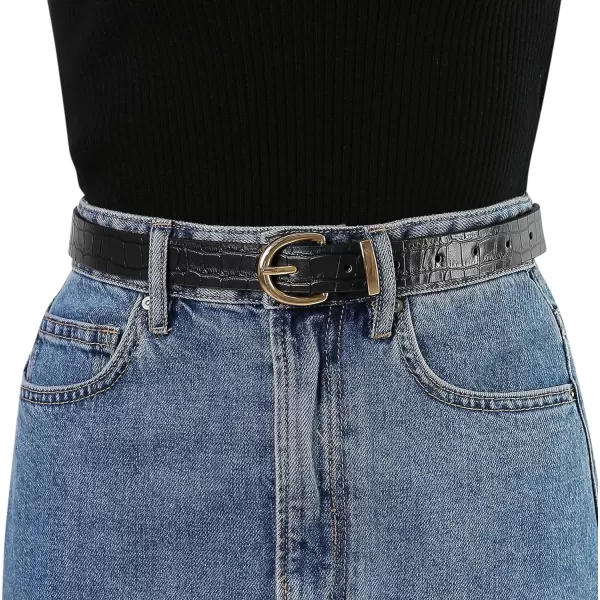 Allegra K Alligator Embossed Belts Leather Waist Alloy Pin Buckle Belt for Women