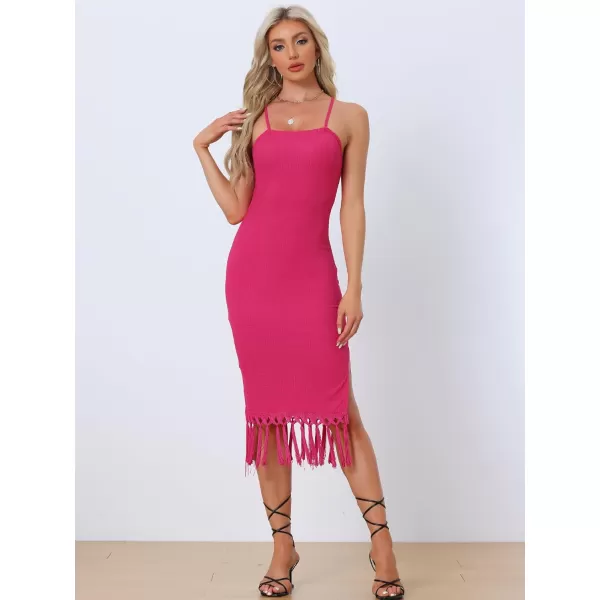 Allegra K Beach Sleeveless Dress for Women's Spaghetti Strap Fringe Hem Bodycon Dress