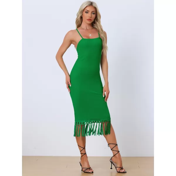 Allegra K Beach Sleeveless Dress for Women's Spaghetti Strap Fringe Hem Bodycon Dress