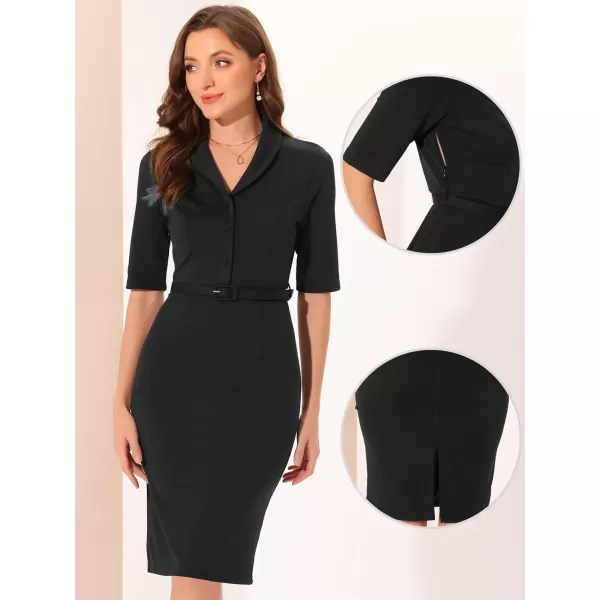 Allegra K Business Casual Dress for Women's Shawl Collar Half Sleeve Sheath Dress