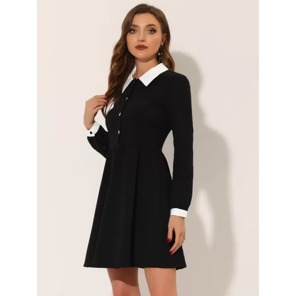 Allegra K Christmas Contrast Color Dress for Women's Collared Long Sleeve Halloween Party Flare Dresses