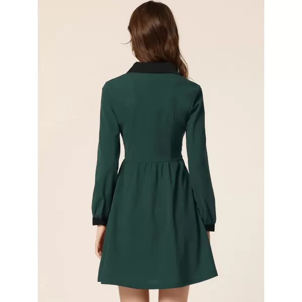 Allegra K Christmas Contrast Color Dress for Women's Collared Long Sleeve Halloween Party Flare Dresses