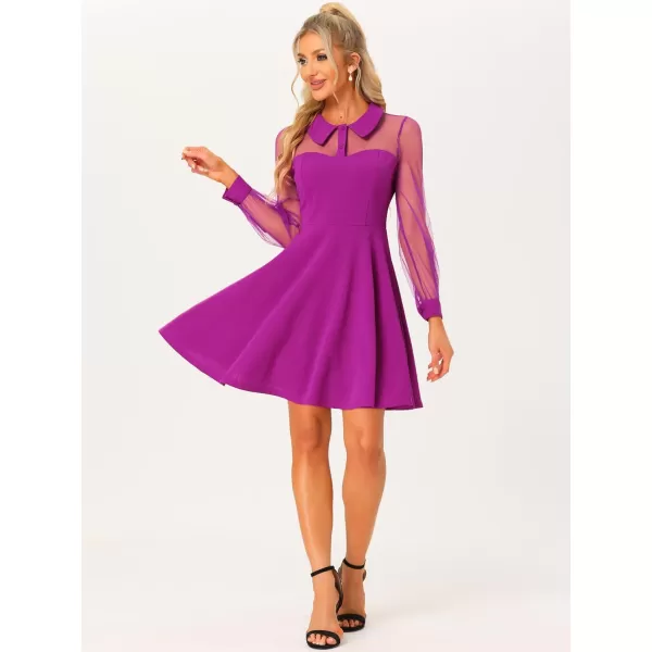 Allegra K Cocktail Party Dress for Women's Sheer Mesh Panel Long Sleeve Mini A-Line Dresses