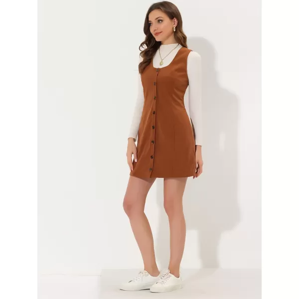 Allegra K Corduroy Overall Dress for Women's Scoop Neck Sleeveless Button Down Casual Pinafore Dresses