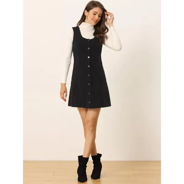 Allegra K Corduroy Overall Dress for Women's Scoop Neck Sleeveless Button Down Casual Pinafore Dresses