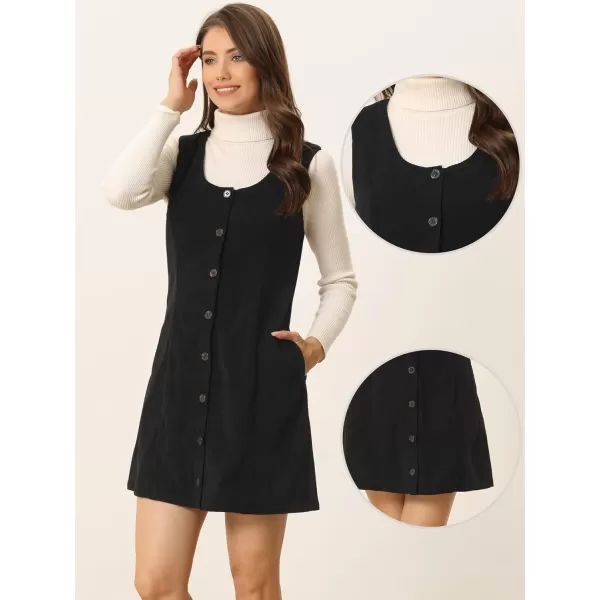 Allegra K Corduroy Overall Dress for Women's Scoop Neck Sleeveless Button Down Casual Pinafore Dresses