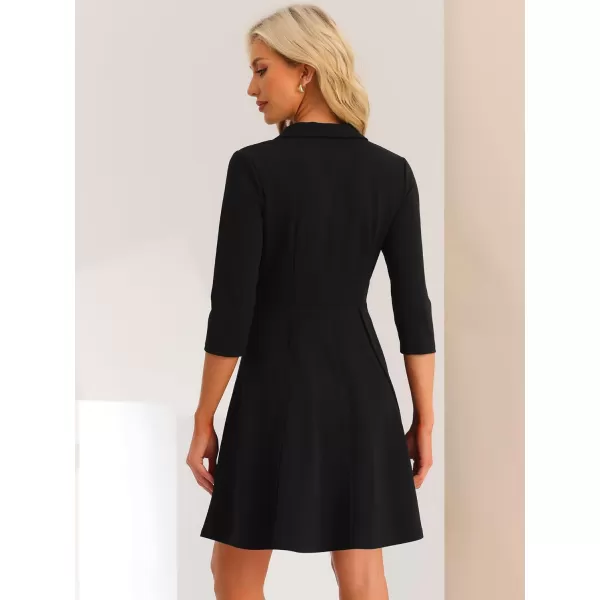 Allegra K Double Breasted Dress for Women's Notched Lapel Half Sleeve Business Blazer Dress