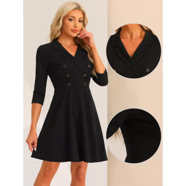 Allegra K Double Breasted Dress for Women's Notched Lapel Half Sleeve Business Blazer Dress