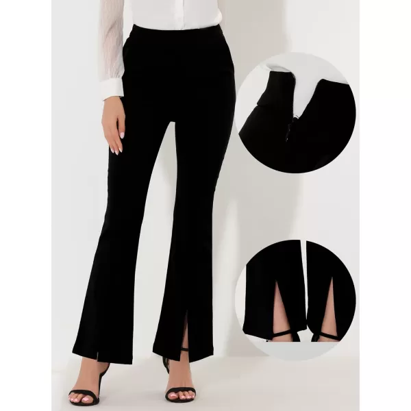 Allegra K Elegant Work Office Business Pants for Women's Solid High Waist Split Hem Flare Leg Long Pant