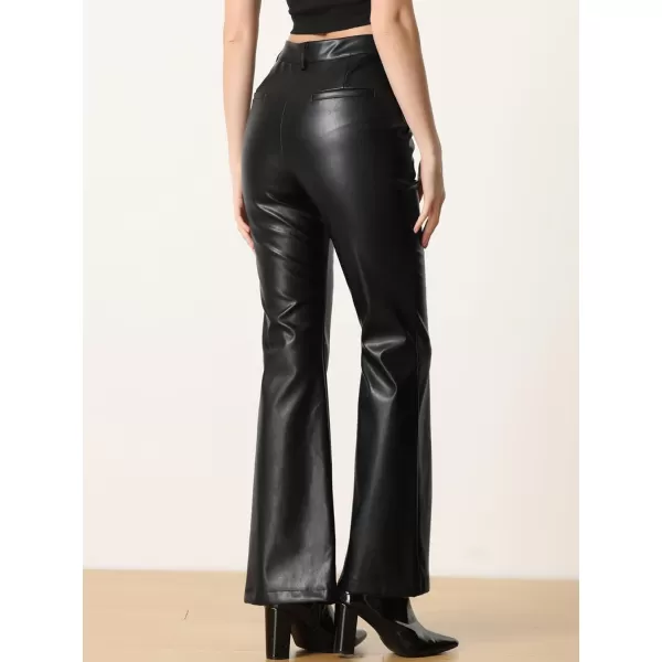 Allegra K Faux Leather Casual Pant for Women's High Waist Bell Bottom Flared Long PU Trouser