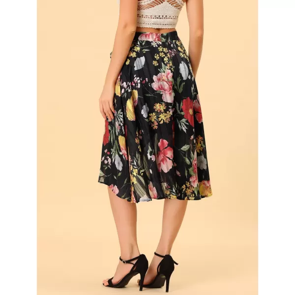 Allegra K Hawaiian Tropical Skirt for Women's Ruffle Pleated Hem Tie Wrap Glitter Floral Skirts