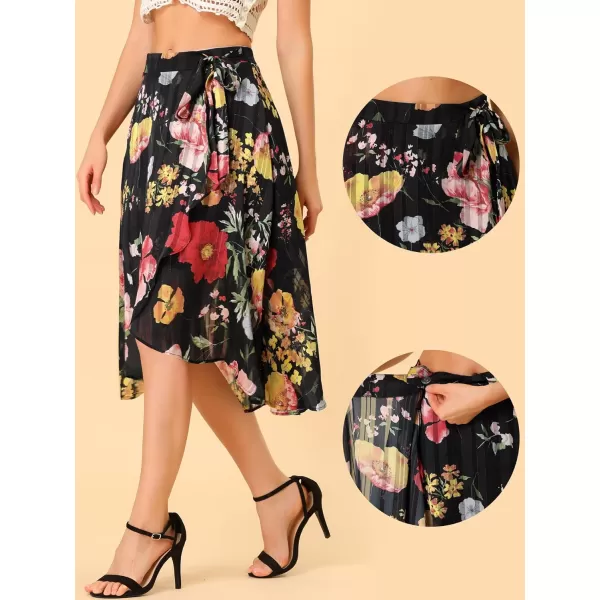 Allegra K Hawaiian Tropical Skirt for Women's Ruffle Pleated Hem Tie Wrap Glitter Floral Skirts