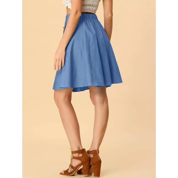 Allegra K Jean Skirt for Women's Knee Length Lace-Up Flared Denim Skirt