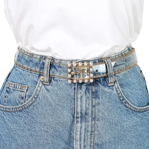 Allegra K Ladies Clear Waist Belts for Jeans Trousers Transparent Belts Rectangle Buckle