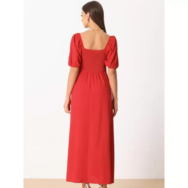 Allegra K Maxi Dress for Women's Square Neck Ruched Sun Dresses