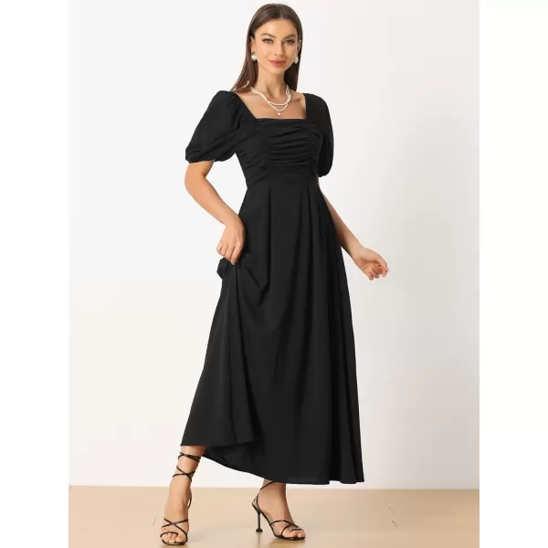 Allegra K Maxi Dress for Women's Square Neck Ruched Sun Dresses