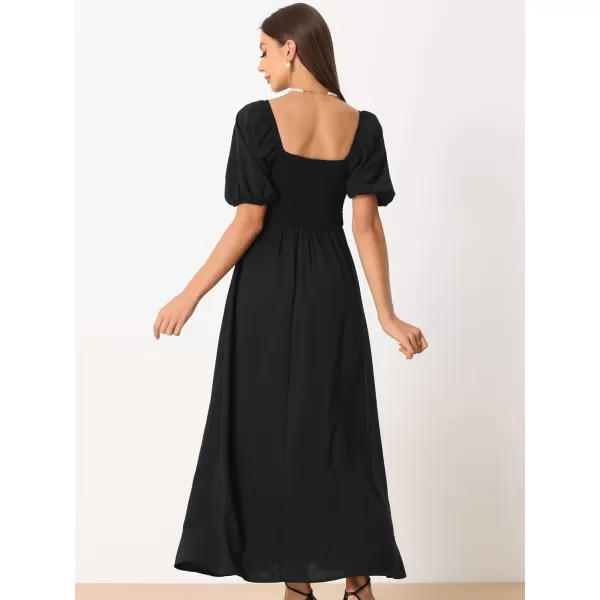 Allegra K Maxi Dress for Women's Square Neck Ruched Sun Dresses