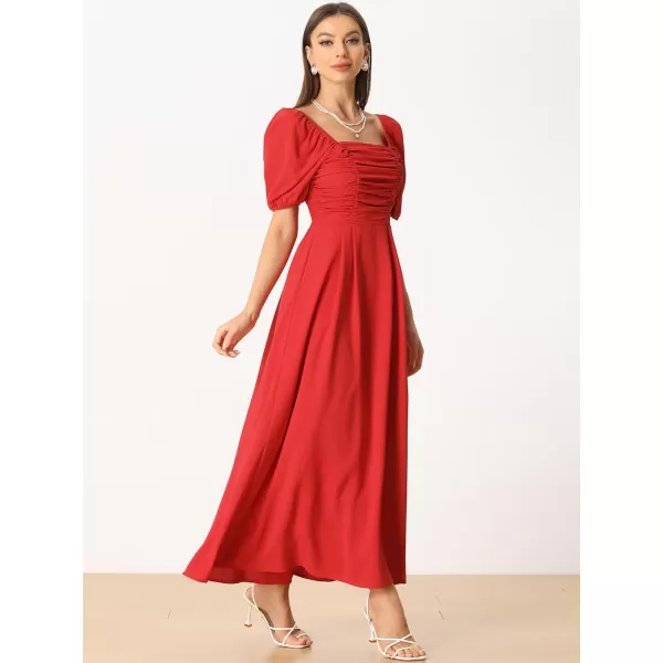 Allegra K Maxi Dress for Women's Square Neck Ruched Sun Dresses