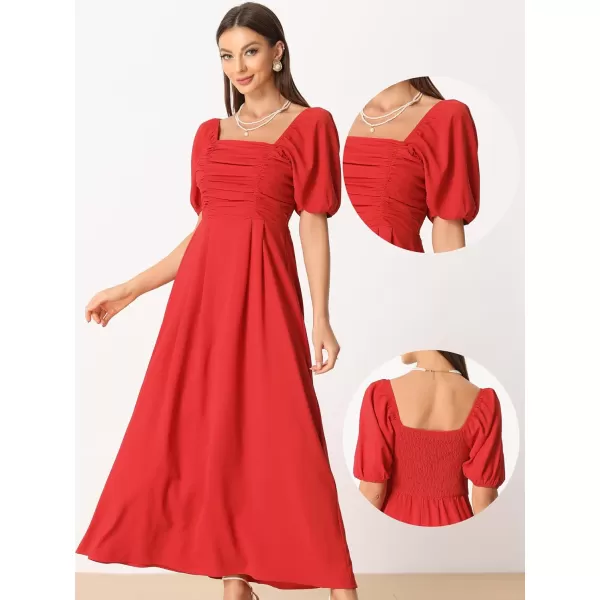 Allegra K Maxi Dress for Women's Square Neck Ruched Sun Dresses