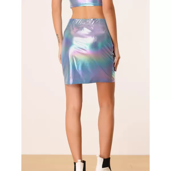 Allegra K Metallic Mini Skirt for Women's Halloween Shiny Holographic Bodycon Skirts