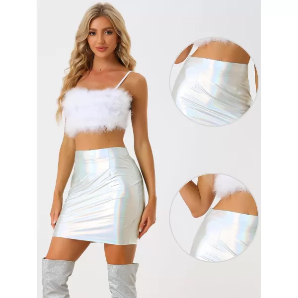 Allegra K Metallic Mini Skirt for Women's Halloween Shiny Holographic Bodycon Skirts