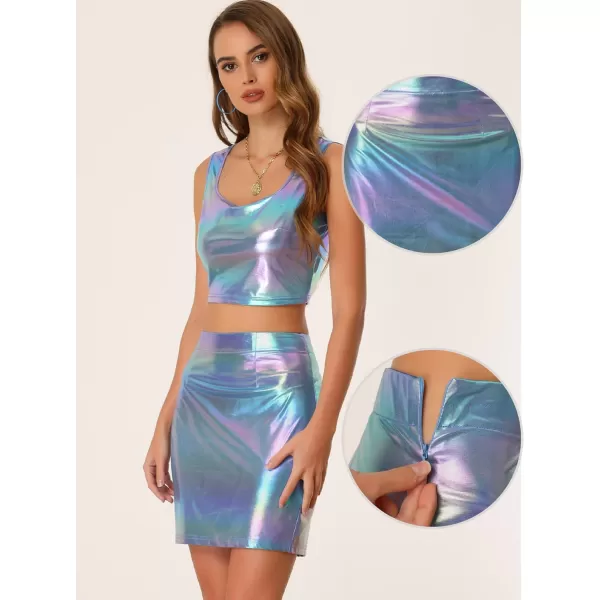 Allegra K Metallic Mini Skirt for Women's Halloween Shiny Holographic Bodycon Skirts