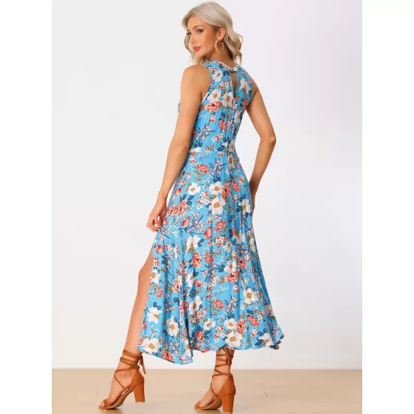 Allegra K Sleeveless Floral Dress for Women's Split Hem Keyhole Flowy Summer Boho Maxi Dress