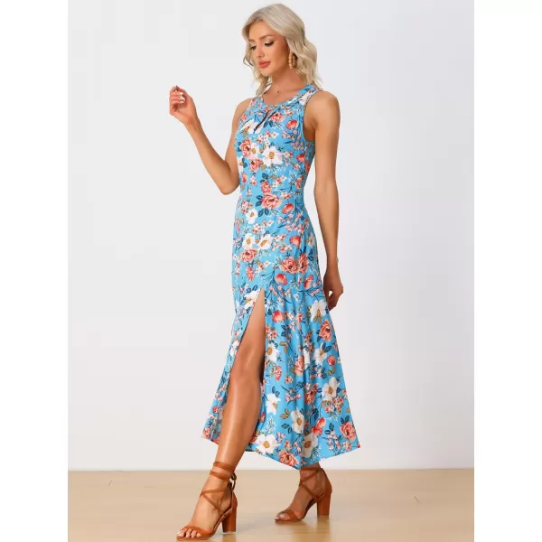 Allegra K Sleeveless Floral Dress for Women's Split Hem Keyhole Flowy Summer Boho Maxi Dress