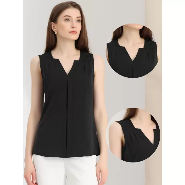 Allegra K Sleeveless Work Top for Women's St. Patrick's Day Pleated Chiffon V Neck Blouse Shirt