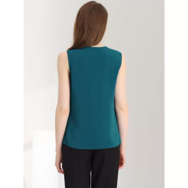 Allegra K Sleeveless Work Top for Women's St. Patrick's Day Pleated Chiffon V Neck Blouse Shirt