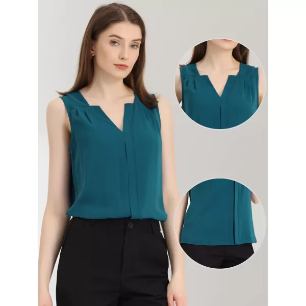 Allegra K Sleeveless Work Top for Women's St. Patrick's Day Pleated Chiffon V Neck Blouse Shirt