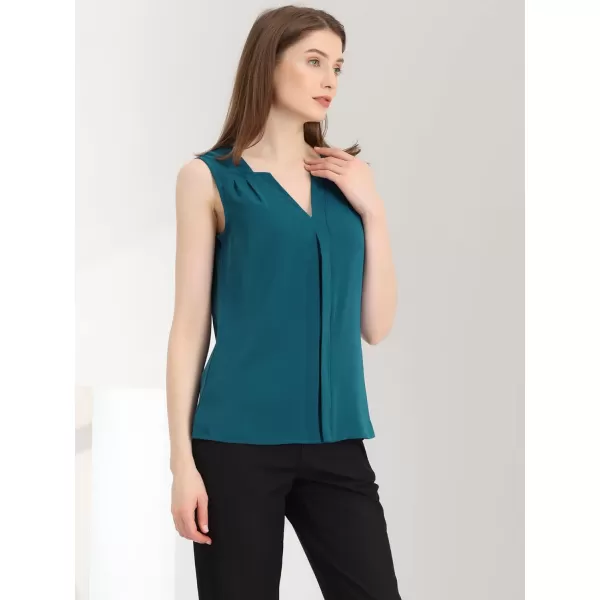 Allegra K Sleeveless Work Top for Women's St. Patrick's Day Pleated Chiffon V Neck Blouse Shirt