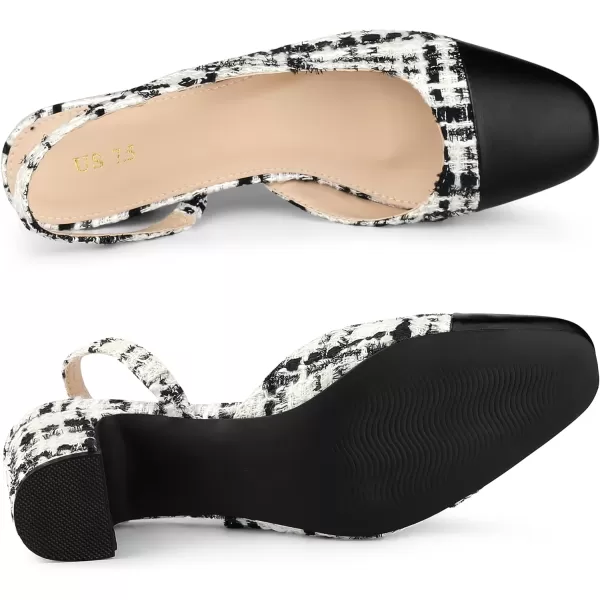 Allegra K Slingback Cap Toe Christmas Plaid Chunky Heel Pumps for Women