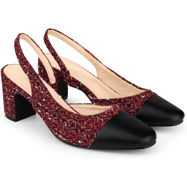 Allegra K Slingback Cap Toe Christmas Plaid Chunky Heel Pumps for Women