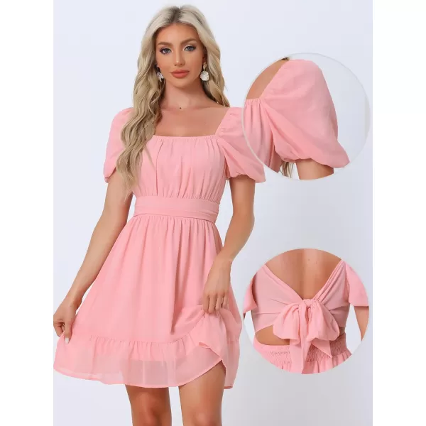 Allegra K Summer Dress for Women's 2024 Square Neck Puff Short Sleeve Backless Casual Party A-Line Mini Dress