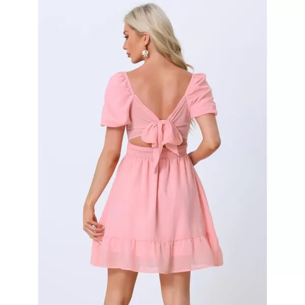 Allegra K Summer Dress for Women's 2024 Square Neck Puff Short Sleeve Backless Casual Party A-Line Mini Dress