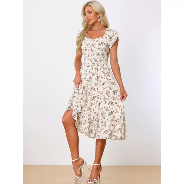 Allegra K Summer Dresses for Women's 2024 Square Collar Short Sleeve Floral Boho Beach Casual Midi Dress