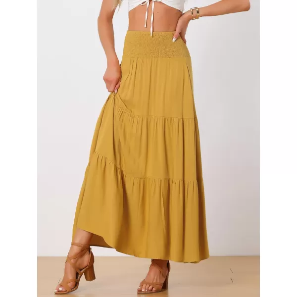 Allegra K Summer Maxi Skirt for Women's 2024 Casual Elastic High Waist Tiered Boho Long Skirts